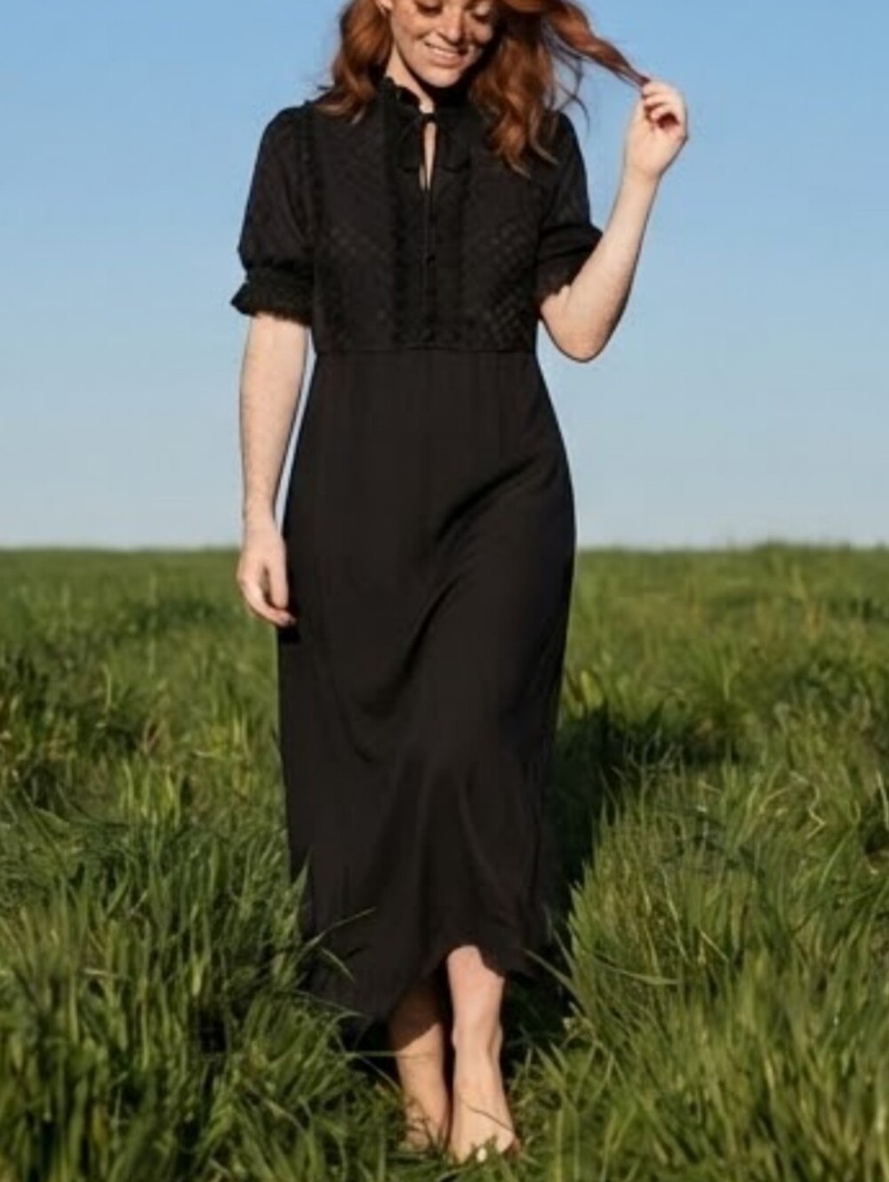 NWT $198 Max Studio Maxi Dress Large Black Lace Vampire Whimsigoth Addamscore - Picture 1 of 7